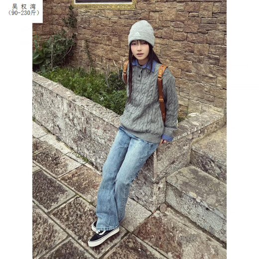 Wu Quanwan cra American fake two-piece Henry collar sweater men's autumn retro cable knit sweater cleanfit couple coat black upgraded version black upgraded version L