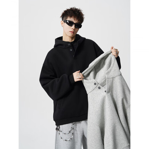 OEMG Henley Collar Hoodie Sweatshirt Men's Autumn High-end Fashion Brand Loose Casual Top Heavy Versatile Jacket Gray 3XL