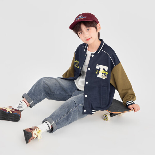Duojia Little Bear Contrast Color Baseball Uniform Boys American Jacket 2025 Spring and Autumn Style Stiff and Shape-Proofing Children's Jacket