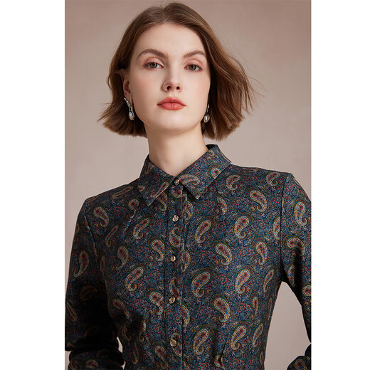 MORELINE Mulan Shopping Mall's Same Style Light Luxury Cashew Flower Dress 2025 Winter New Temperament Lapel Sheep Wool Shirt Dress Blue Language Slight Brown L