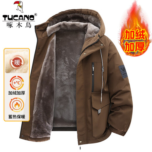 Woodpecker (TUCANO) Velvet Jacket Men's Autumn and Winter 2025 New Jacket Men's Thickened Cotton Clothes Loose Warm Cotton Jacket Coldproof Clothes 909 Gray Velvet Fashion & Warmth XL Recommended 140-160 Jin Jin equals 0.5 kg