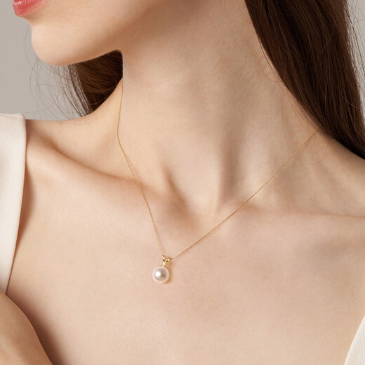 COF Jewelry 18K gold seawater Akoya pearl necklace minimalist bunny pendant single necklace birthday gift for girlfriend 8-8.5mm 18K gold pendant (including 18K gold chain)