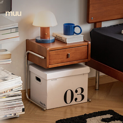 MUU Nachttisch aus massivem Holz, kleiner Schrank im antiken Stil, Aufbewahrung im Schlafzimmer zu Hause, Nachttisch mit Retro-Aufbewahrung, Ono-Nachttisch