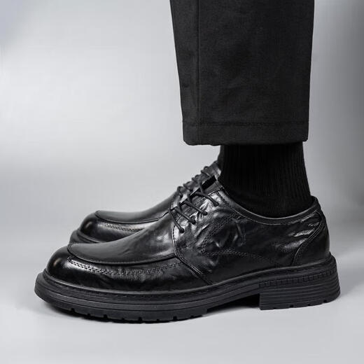 XO leather shoes for men, first-layer cowhide, 2025 autumn and winter formal business derby shoes, lace-up suit shoes, men's shoes, black 42