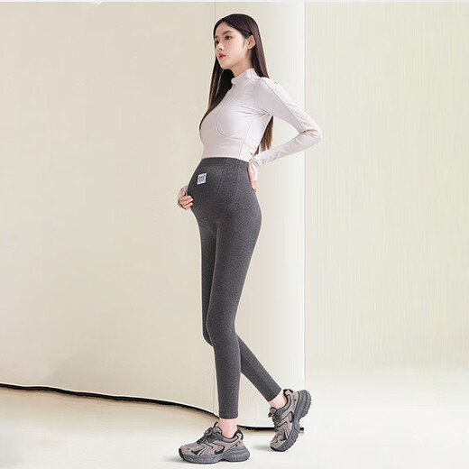 Liaoyuanhuo Maternity Leggings Autumn and Winter Plus Velvet Winter Autumn Pants Warm Thickened Cotton Pants for Outerwear to Support the Belly, Large Size Dark Gray Plush Velvet/Recommended 0-15 XL (Recommended 105-125 Jin Jin is equal to 0.5 kg) About 340g