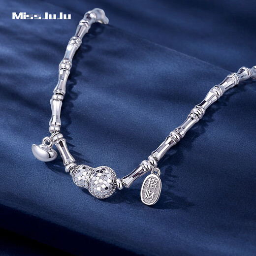 Miss JuJu pt950 platinum gourd bracelet for women, genuine platinum Fulu bamboo bracelet, lucky and lucky brand ingot bracelet, lucky and lucky bamboo bracelet 11.8-12.0g 16+3cm