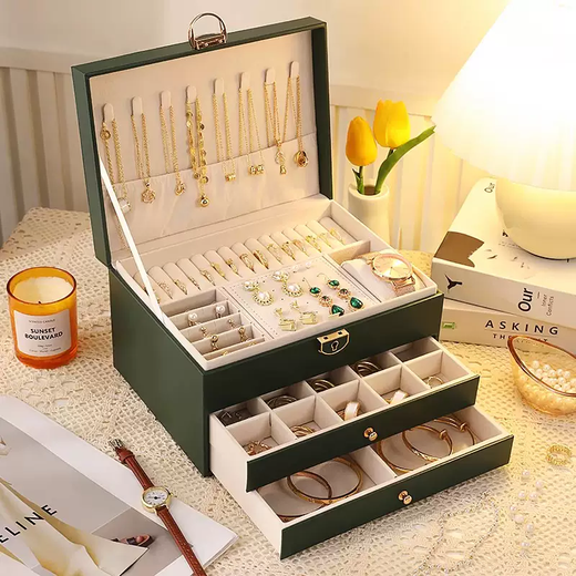 Yusenyi high-end jewelry, exquisite jewelry, necklace, earrings, earrings, bracelet, ring, storage box, earrings, gold jewelry, large capacity, light luxury drawer model, pearl white (three layers) recommended by store manager