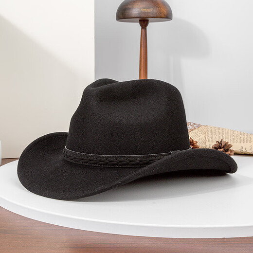 Lee dprre autumn and winter new large brim wool hat men's travel western cowboy knight hat retro European and American style bay brim jazz hat dark camel M (56-58cm)