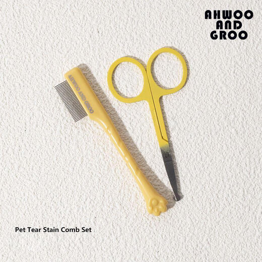 Bichon Yorkshire dog special tear comb Maltese eye worms face comb scissors hair cutting artifact yellow cleansing comb + cleansing scissors