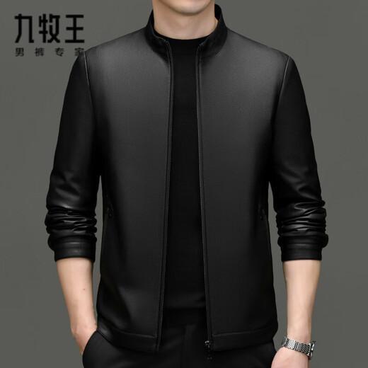 Jiumuwang Genuine Leather Jacket Men's Middle-aged Dad Sheepskin Jacket Autumn Casual Men's Short Stand Collar Leather Jacket 8117 Gray Single Leather M 170/48