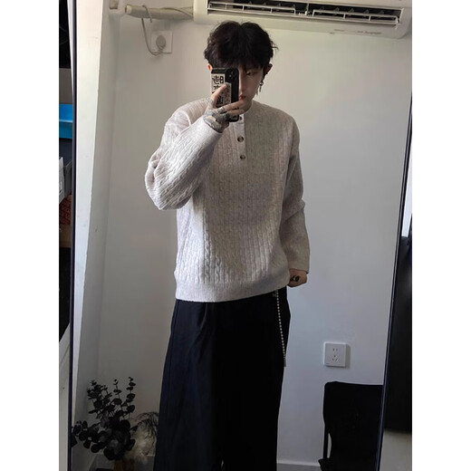 7 excellent products retro Henry collar knitted sweater jacket for men in autumn lazy style casual cardigan old money style tops men's CLBFS-M5135 apricot XL