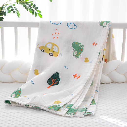 He Jiagong baby gauze cover type A summer thin pure cotton cover blanket out windshield cover child baby air conditioning quilt 2 layers kiwi 120X150 5cm
