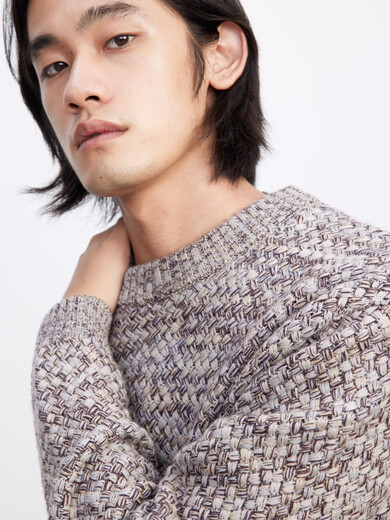 UNICA HOMME/gentle style_collection core_Australian Merino wool floral pullover mist blue XL ready for delivery within 48 hours