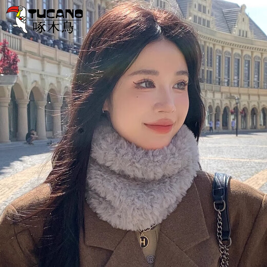 Woodpecker hat women's 2025 new autumn and winter postpartum confinement warm ear protection headband big head circumference plush neck scarf dual-purpose hat gray hat headband three-purpose neck scarf