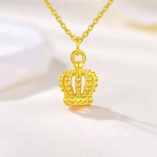 Chow Tai Fook Gold Pure Gold 999 Hollow Princess Crown Pendant Pure Gold Necklace Women's Clavicle Chain Valentine's Day Gift Pure Gold King with S925 Chain