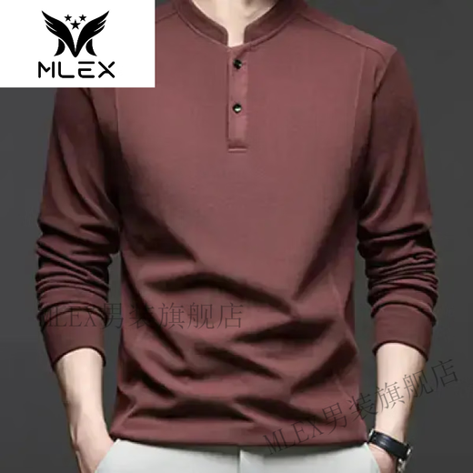 MLEX cotton industry autumn and winter double-sided German velvet bottoming shirt men's Henry collar trendy versatile long-sleeved T-shirt stand-up collar sweatshirt gray 4XL