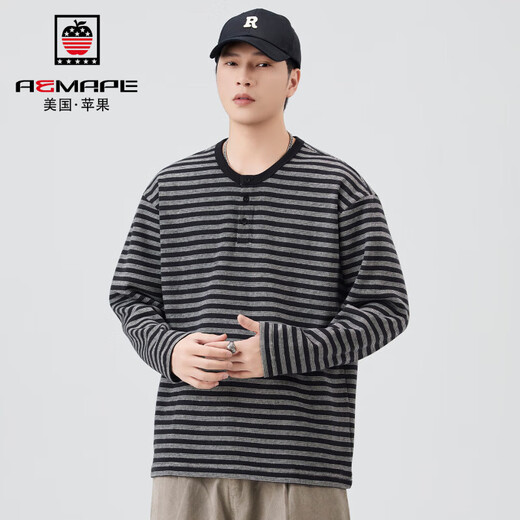 AEMAPE American Apple American retro 360g heavy cotton sweatshirt men's autumn new knitted striped sea soul sweater Henry Brown M 100-120Jin Jin equals 0.5 kg