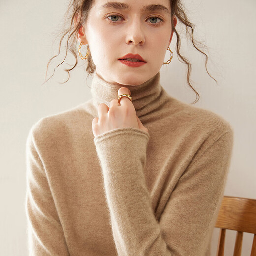 SENLIYA international light luxury high-end cashmere sweater production ready-to-wear pile collar cashmere sweater for women loose knitted inner sweater base coffee brown S