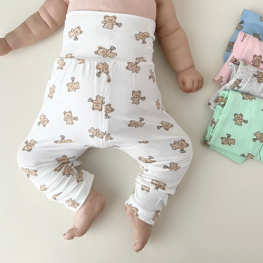小红书爆款新生儿夏季薄款婴儿无骨高腰护肚裤子男女宝宝莫代230 粉红色欢乐熊薄款护肚裤 cm新生儿2个月 59