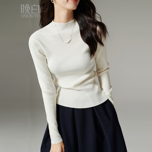 Late White New Product 2025 Autumn Fashion Sweater Versatile Solid Color Casual Commuting Sweater Women's Off-White XL