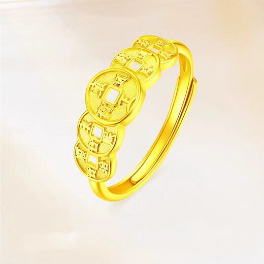 Vietnam Sand Gold Five Emperors Coin Ring Women's Gold-plated Copper Coin Open Ring Ring Will Not Fade for a Long Time as a Gift Gold Five Emperors Coin Ring Open Style