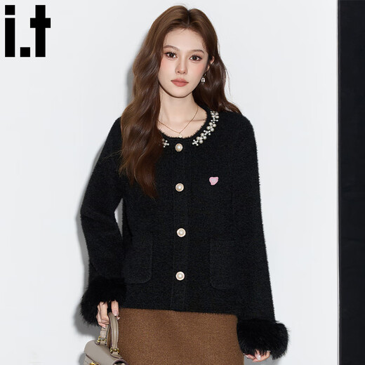 CHOCOOLATE it women's trendy brand black temperament small fragrance jacket for women 2025 autumn and winter high-end short sweater cardigan for women black one size