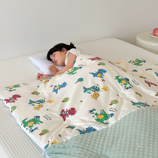 Cotton children's sleeping bag, baby quilt, spring and autumn dual-purpose kindergarten beanie anti-kick sleeping bag, universal for all seasons, wonderful dinosaur, skin-friendly and soft, 100*150+pillow core 30*75, winter style 6Jin Jin equals 0.5kg