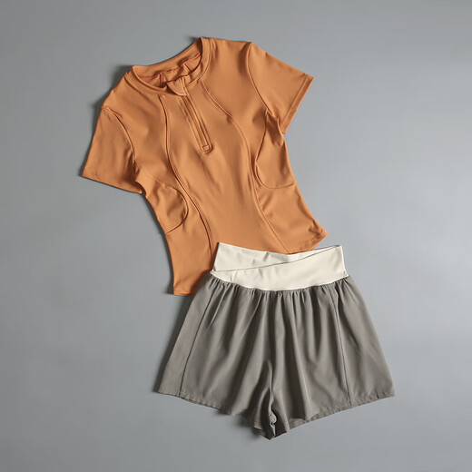 LULUNILEMON Lulu Sportswear Suit Women's Summer New Quick-Drying Fashion Internet Celebrity Pilates Training Fitness Running Yoga Wear Ivory + Khaki S