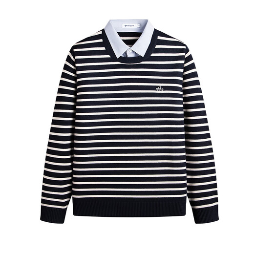 Navigare意大利小帆船假两件针织衫男春秋季老钱风休闲毛衣简约条纹上衣 海军蓝白 L