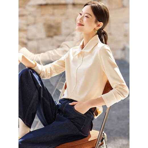 Mohan Yimei POLO collar velvet feel shirt 2025 winter basic velvet feel inner POLO collar long-sleeved warm shirt off-white 2XL