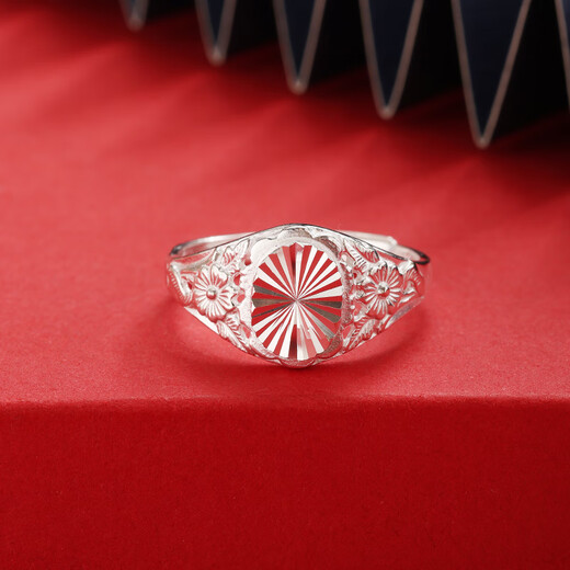 Shantou Lincun S990 solid silver ring, flower ring, heart-shaped women's model, national trend, ancient silver, gift to girlfriend, mother, silver ring, love light ring, opening adjustable
