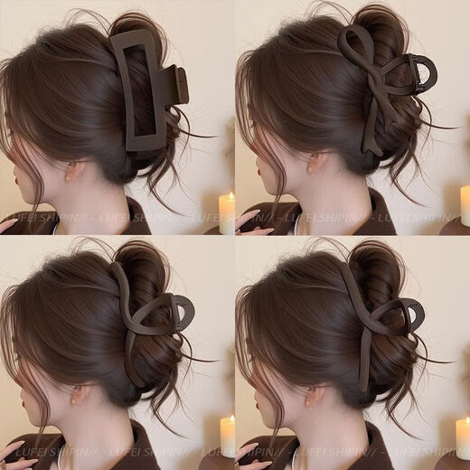 High-end 2025 new frosted coffee color large clip hair clip for women with hair on the back of the head, shark clip hair clip headgear, great value recommendation, main picture 6-piece set