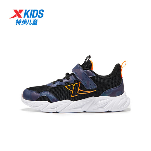 特步童鞋儿童基础跑运动鞋魔术贴搭扣跑鞋 黑/深邃蓝 38