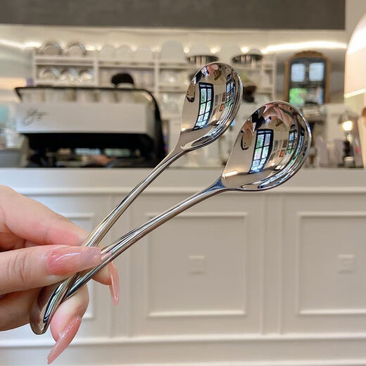 Ostar thickened stainless steel spoon for household Korean style simple and cute internet celebrity eating spoon for adults creative long handle round spoon * antibacterial and anti-bending 1 piece - water drop spoon food grade