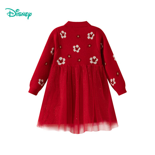 Disney Children's Clothing Girls Autumn, Winter and New Year Style Chinese Style Soft, Warm and Comfortable National Style New Style Knitted Dress Big Red 101