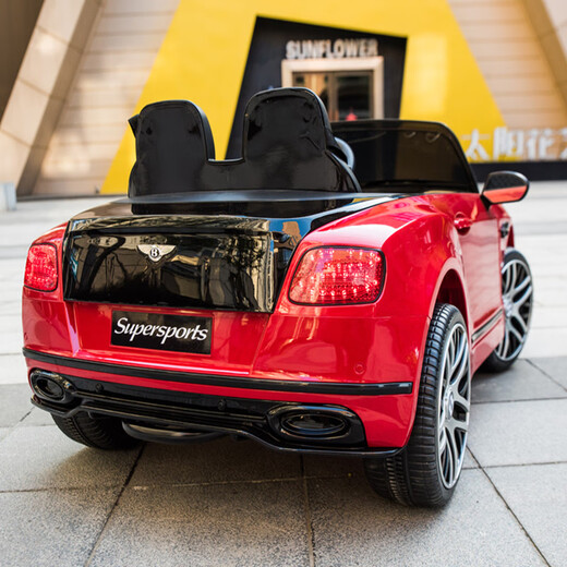 Bentley double children's electric car four-wheel baby can sit on dual-drive toy car child remote control baby car charging red version dual electric_leather seat_soft wheel_bluetooth_swing+remote control Bentley remote control+self-driving+charging+bluetooth