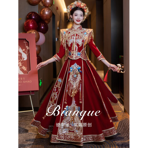 ROAR UTHAUG velvet show and clothing bride 2025 new wedding dress slim fit women's heavy industry show kimono women's wedding dress Biyiniao high-end soft velvet (no headgear) M