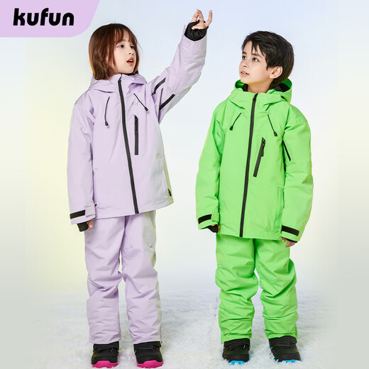 KuFeng (kufun) children's ski clothing suit for women and men new snow clothing tops single board and double board equipment waterproof jacket children super flash green overalls one size 110