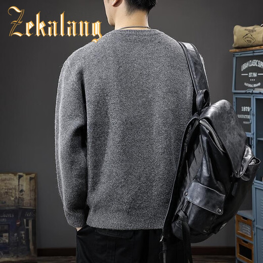 ZEKALANG American trendy brand retro wool blended men's sweater winter new thickened warm Henry collar casual sweater Khaki L _Suitable for 135-150Jin Jin equals 0.5 kg