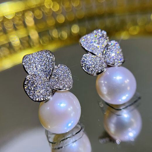 Fuwu fashionable and simple freshwater pearl pendant earrings, 925 silver inlaid with high-end round high-gloss freshwater pearl pendant (with silver chain)