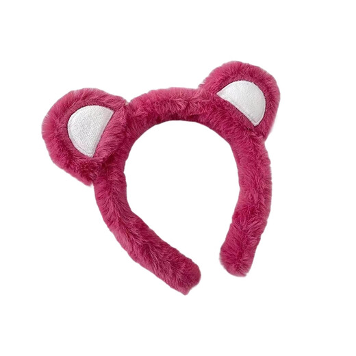 Cute plush bear headband for girls, sweet face wash headband, facial mask, hair band, high top hair tie, hairpin, rose red