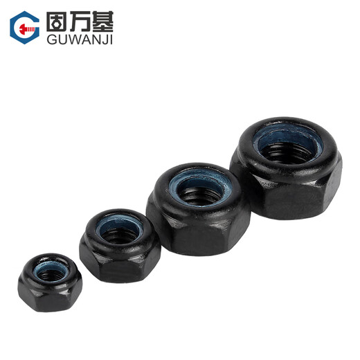Guwanji anti-loosening self-locking nut black 304 stainless steel nylon anti-slip locking hexagonal nut national standard fastener 304 black M8 10 pieces