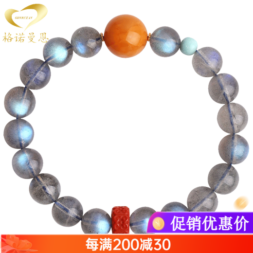 GONMCEAN Gray Moonstone Bracelet Strong Blue Light Bracelet Crystal Old Wax Accessories Women's Gift Bead Diameter 8mm
