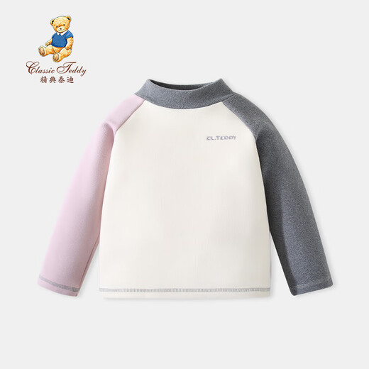 Classic Teddy children's fleece bottoming shirt for boys and girls, long-sleeved T-shirt, middle-aged children's winter clothing, half turtleneck, thickened thermal clothing, off-white 100