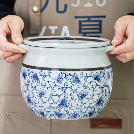 Jiuxia lard jar ceramic non-porous high temperature resistant kitchen household chili jar old-fashioned oil jar sealed salt jar chili jar non-porous double ears blue and white 1800ml