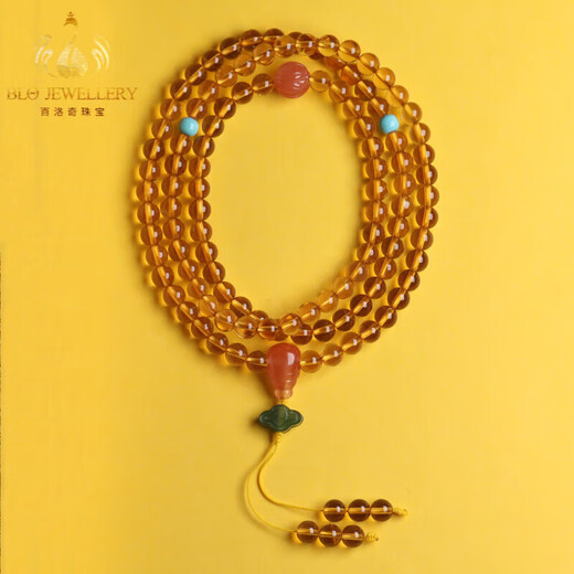 Lihu Natural Collection Grade Citrine Bracelet for Men and Women Zhengjue 108 Rosary Beads Bracelet Necklace Dual-Purpose Citrine