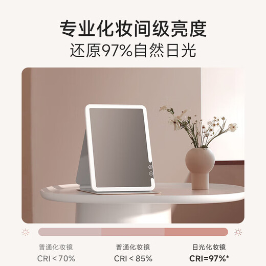 DOCO LAB【新品】DOCO化妆镜便携折叠镜子led带灯妆台式桌面旅行智能梳妆 11寸-粉色