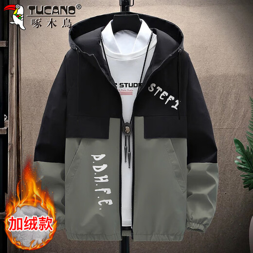 Woodpecker (TUCANO) Jacket Men's Autumn and Winter Work Jacket Men's Korean Style Casual Loose Handsome Men's Clothing Black Gray Velvet XL