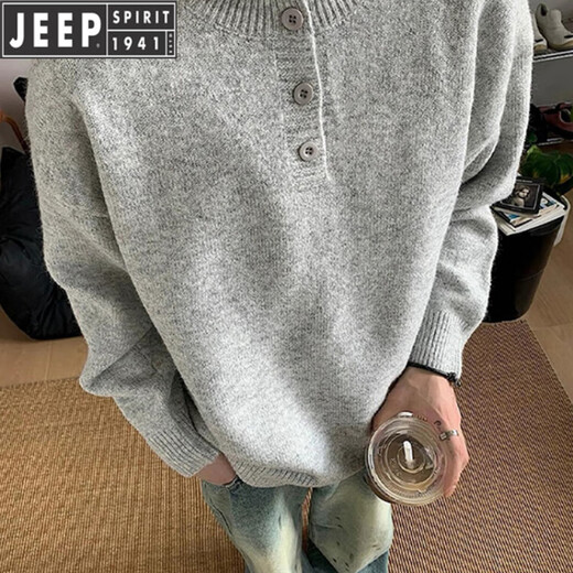 JEEP SPIRIT Jeep International Brand 2025 Autumn and Winter New American Henry Collar Sweater Men's Lazy Style Bottoming Sweater Black L (Recommended 115-130 Jin Jin equals 0.5 kg)