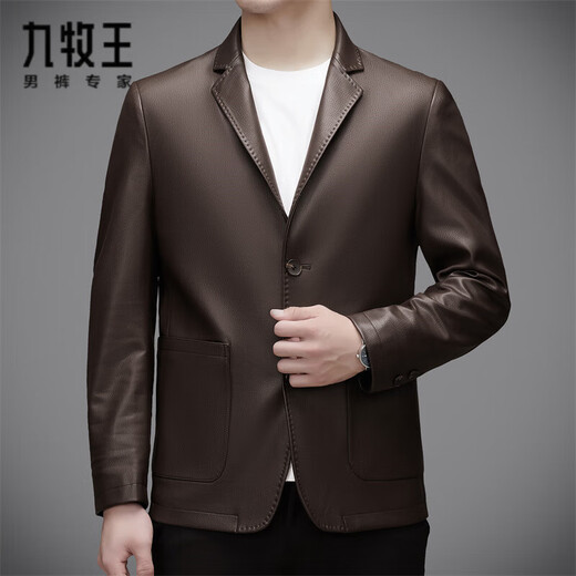 Jiumuwang Men's Suit Leather Jacket Spring and Autumn Casual Jacket New Leather Jacket Fashionable Men's Black M 170